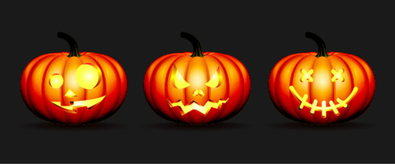 set of Halloween pumpkins in vector with different faces