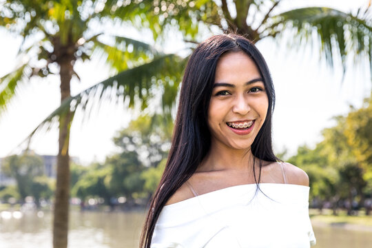 Pretty asian girl portrait at park in Bangkok