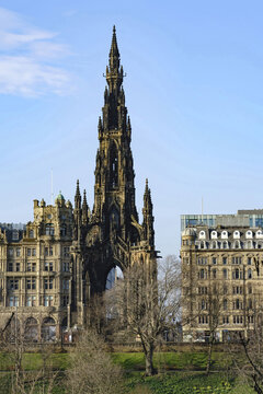Princes Street, Edinburgh, Scotland including the Scott Monument.