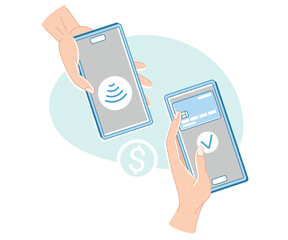 Contactless Payment with Hand Paying with Smartphone Vector Illustration