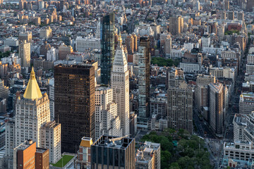 Panoramic view at high-rise buildings of Manhattan