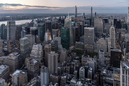 Panoramic view at high-rise buildings of Manhattan Island