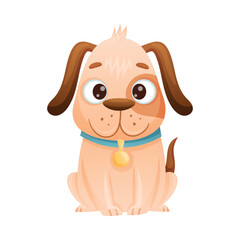 Cute Dog as Domestic Pet with Collar Sitting Vector Illustration