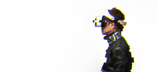 Man is using virtual reality headset. Concept of virtual, augmented and extended reality and metaverse.