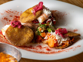fried tortilla with shrimps