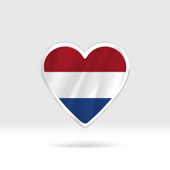 Heart from Netherlands flag. Silver button heart and flag template. Easy editing and vector in groups. National flag vector illustration on white background.