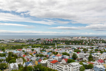 Fototapeta premium birds eye view over downtown reykjavik near the harbour