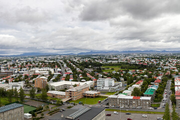 Obraz premium birds eye view over downtown reykjavik near the harbour