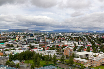 Fototapeta na wymiar birds eye view over downtown reykjavik near the harbour