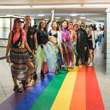 Group of friends posing at Pride