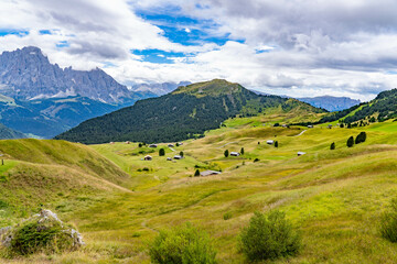 Fototapeta na wymiar landscapes of the dolomites a cloudy day in Seceda 