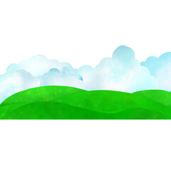 Green hills and clouds. Beautiful landscape. Illustration