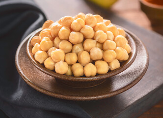 Arabic cuisine; Close up for cooked chickpeas in small bowl.