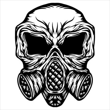 skul with gass mask ilustration sketch