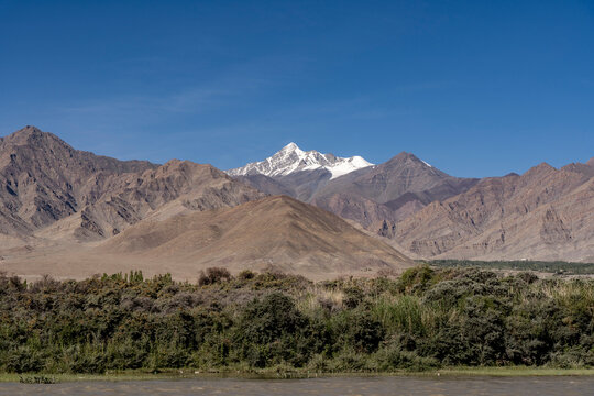 Sindhu Ghat in Leh, Ladakh India. Indus Ghat.
Beautiful mountains visible from the Indus Ghat.