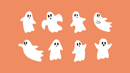 Flat halloween ghost collection with different face expression