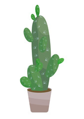 Cactus in pot Bright green houseplant with light thorns Flat cartoon style vector illustration isolated on white background