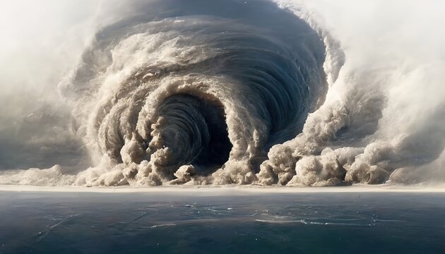 Satellite image of cyclone storm and whirlpool. 3d render
