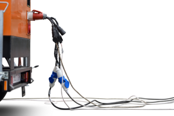 diesel electric generator on trailer with plugged wires is isolated png