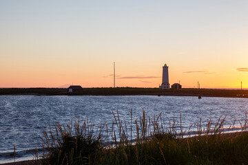 Fototapeta premium the grotta lighthouse in the sunset light near reykjavik