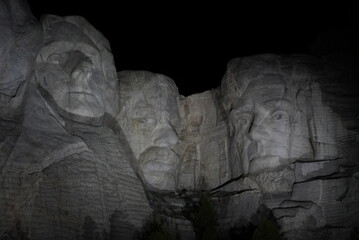 Night photography, Mount Rushmore 3 of 4. Only Thomas Jefferson, Theodore Roosevelt, and Abraham Lincoln.  - obrazy, fototapety, plakaty
