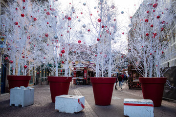 Christmas Tree, Ornaments and Defocused Objects Background