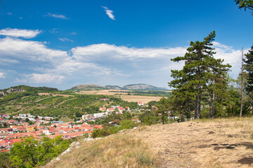 Fototapeta na wymiar View of the Pálava region over Mikulov town, Holy hill. Moravia. Czech Republic.