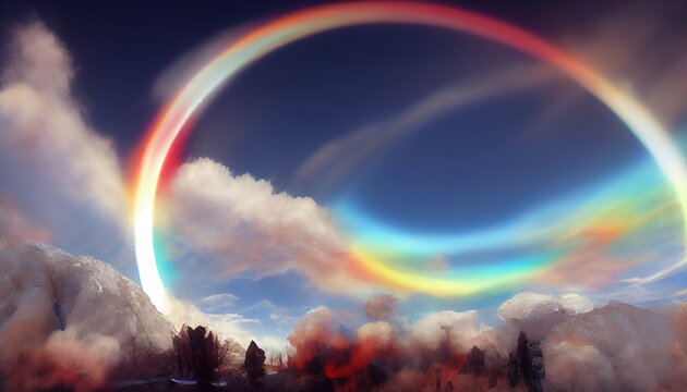 An illustration of a Circumhorizontal Arc, Ice Halos, Fire Rainbow