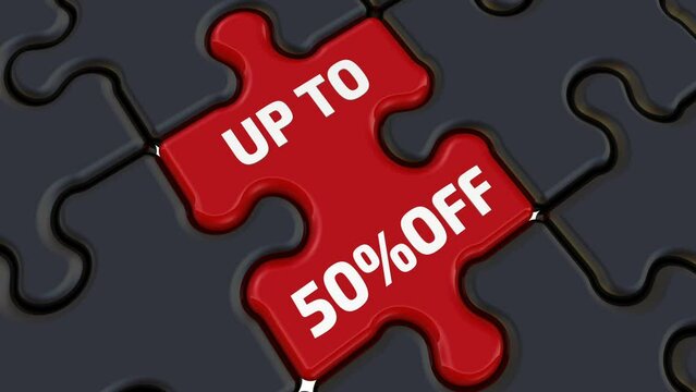 Big sale. Up to 50%OFF. The text on the red puzzle. Folded black puzzles elements and one red with white text BIG SALE-UP TO 50%OFF. Footage video