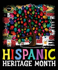 Hispanic Heritage Month Retro Vintage Flags T Shirt, Hispanic Hand Tree Shirt, Heritage Month Vintage Background Shirt, Hispanic Heritage Month Shirt Print Template
