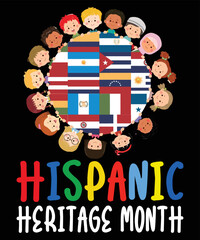 Hispanic Heritage Month T Shirt, Hispanic Children Circle Flags Shirt, Hispanic Children Shirt, Heritage Month Flags Shirt Print Template 