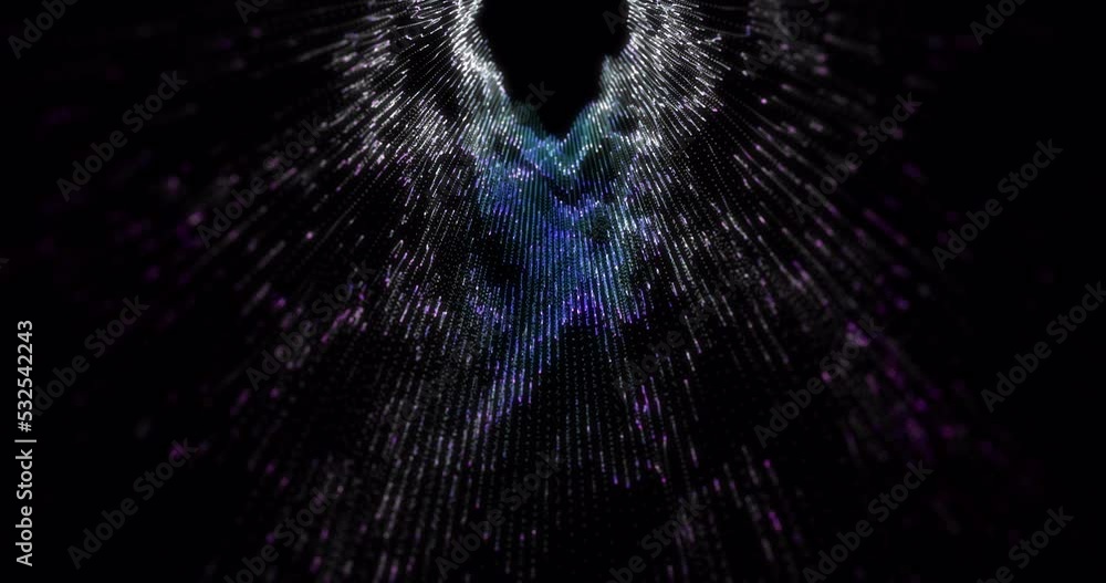 Poster dark glowing blue bright shiny tunnel energy pulsing from particles and lines background in high res