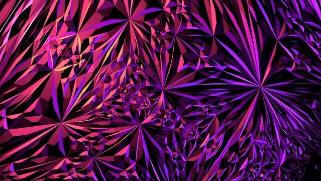Abstract geometry background. Design. Kaleidoscopic calm pattern of pink 3d long shapes in motion.