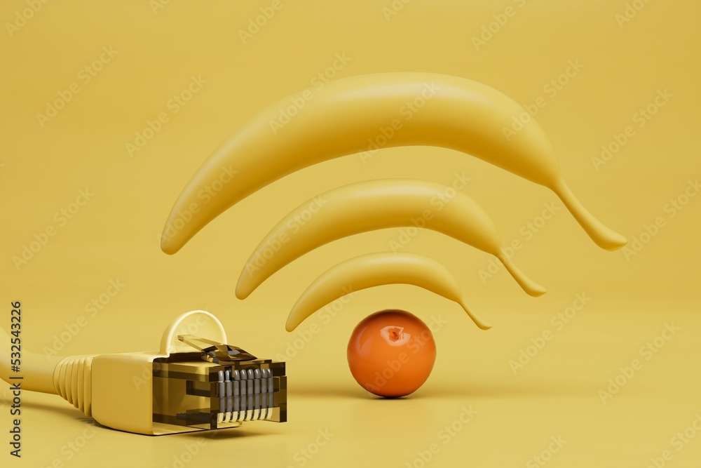 Aufkleber a wire connecting a computer to the internet and a wi-fi icon consisting of bananas and an orange. 3