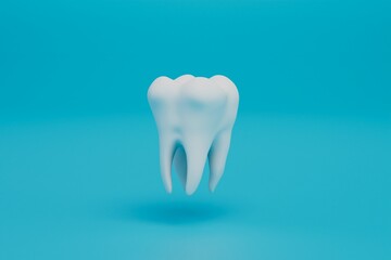 the concept of training dentists. A tooth model for learning on a blue background. 3D render
