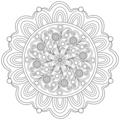 Colouring page, hand drawn, vector. Mandala 98, ethnic, swirl pattern, object isolated on white background.