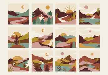 Brown Bohemian Mountain Landscape Asset Illustration