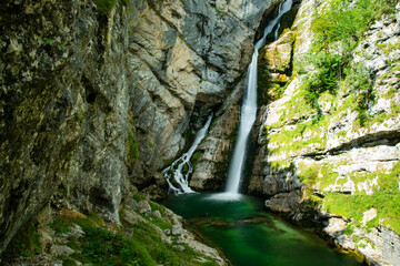 Savica waterfall in the Triglav national park near lake Bohinj in Slovenia