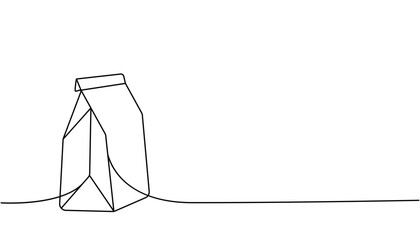 Fototapeta na wymiar Paper bag one line continuous drawing. Empty cardboard boxes, bags for takeaway food continuous one line illustration. Vector linear illustration.