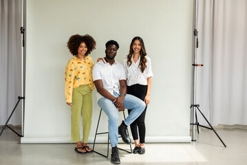 Mixed teamwork studio portrait