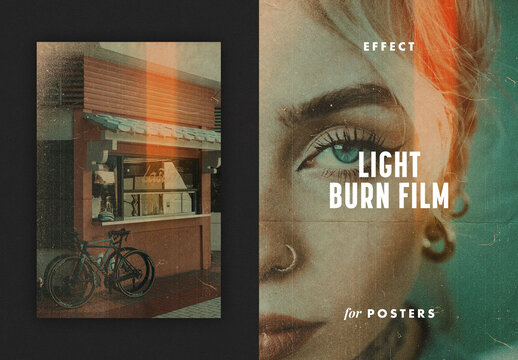 Light Burn Film Poster Photo Effect Mockup