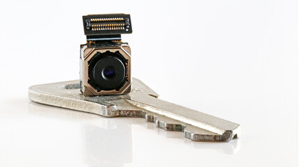 A camera of a mobile phone on a key