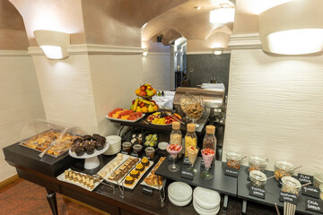 Desserts served on a buffet table