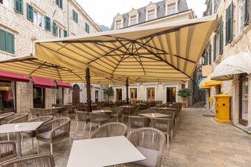 Empty outdoor hotel restaurant garden