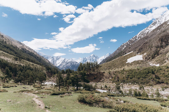 Breathtaking valley and mountains on cloudy day