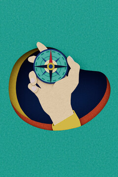 Hand with compass. Paper Illustration