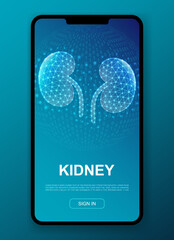 Kidneys 3d polygonal symbol for UI, UX design template. Low poly Urinary illustration for mobile homepage app design. Organ illustration concept.