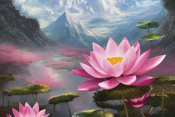 Fantastic landscape with a lotus.