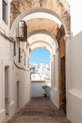 Arches and white houses in the historic center of Vejer de la Frontera, Cadiz. Andalusia