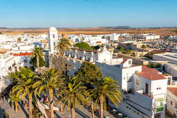 View of the Church of Santa Catalina from the Torre de Guzman in Conil de la Frontera, Cadiz. Andalusia © unai